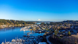 photo a sunny day in gig harbor with mount rainer in the background